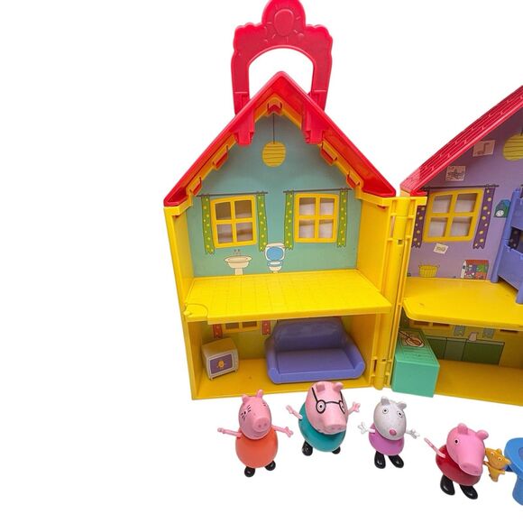 Peppa Pig Fold Carry Yellow House 2 Story Playset  w/ 6 Figures and Accessories - Picture 2 of 3